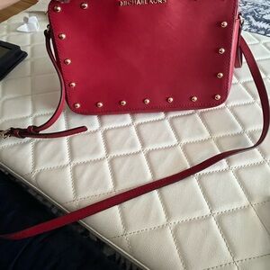 Michael Kors Red Crossbody Bag with Gold Studs